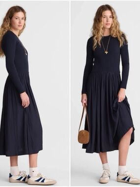 Madewell Ribbed Scoopneck Midi Dress Classic Navy Blue Small NWT Minimalist